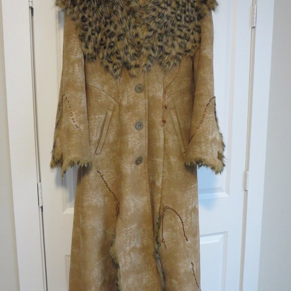 REM Leopard Print Faux Fur Hooded Long Coat Jacket Sz M - Picture 3 of 8